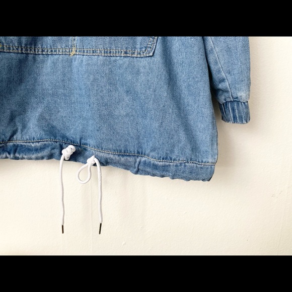 Drawstring Kangaroo Pocket Denim Sweatshirt - Picture 2 of 3